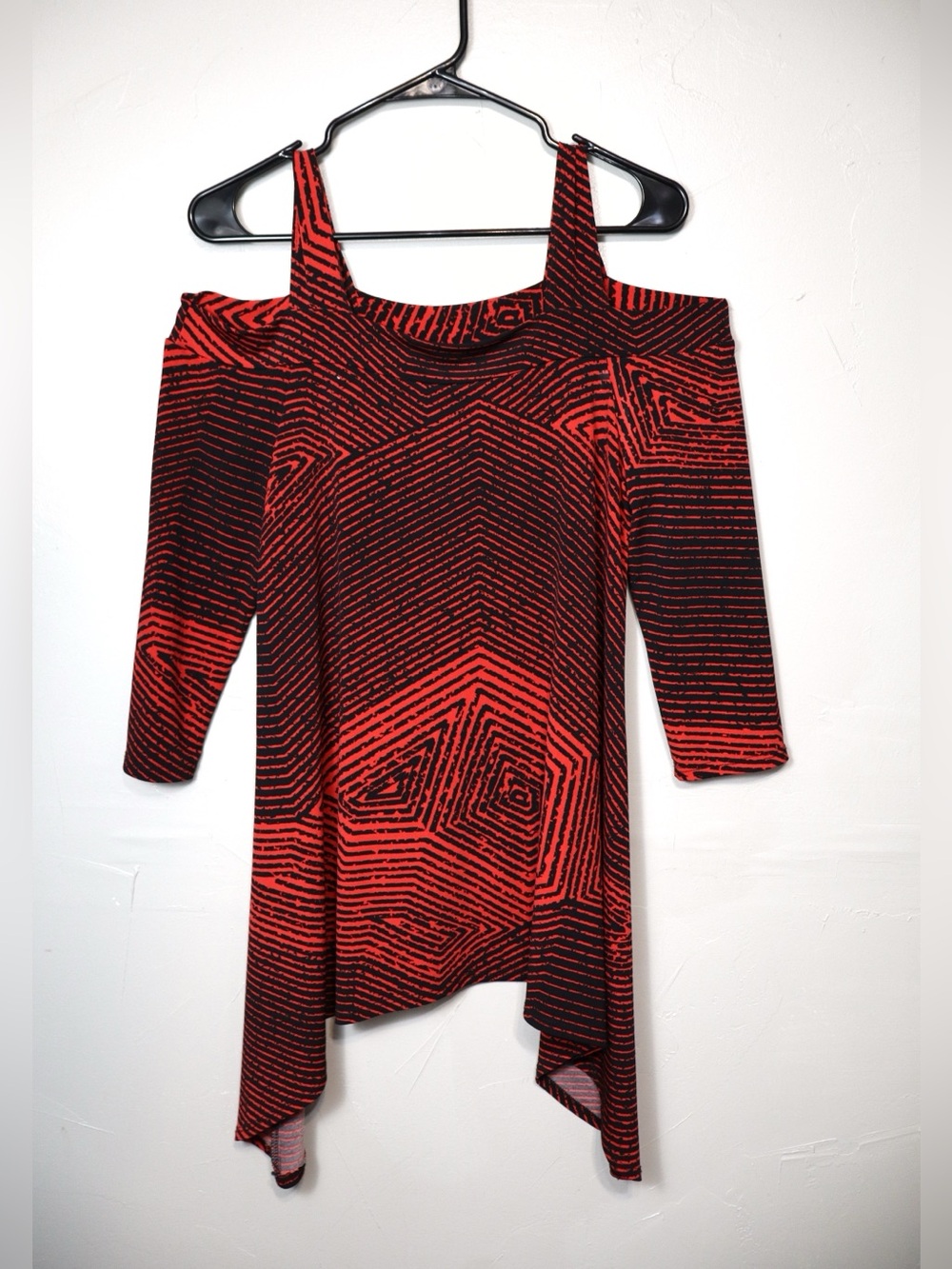 Clara Sun Woo Red + Black Stripe Cold Shoulder Blouse Size Small